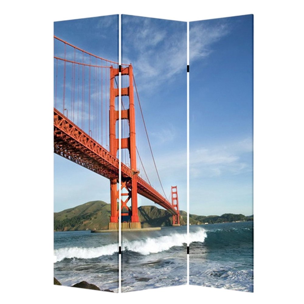 48" X 72" Multi Color Wood Canvas San Francisco Screen