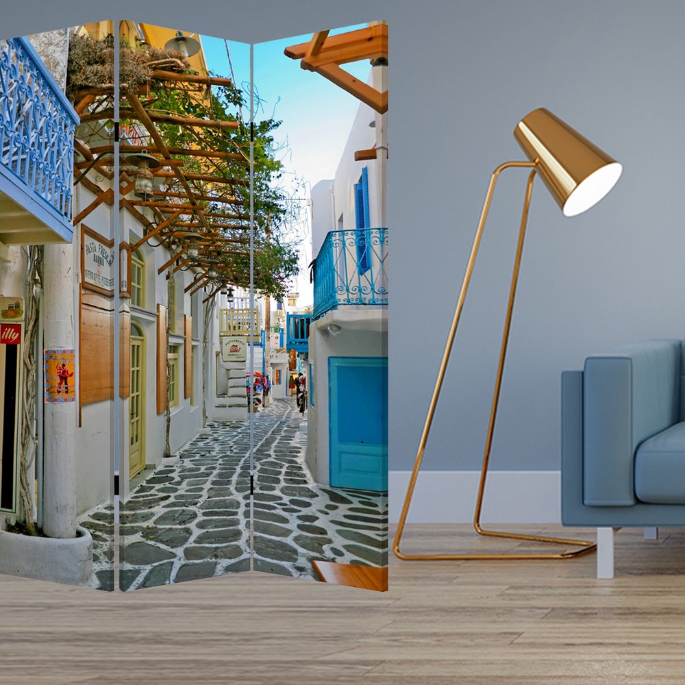 48" X 72" Multi Color Wood Canvas Greece Screen