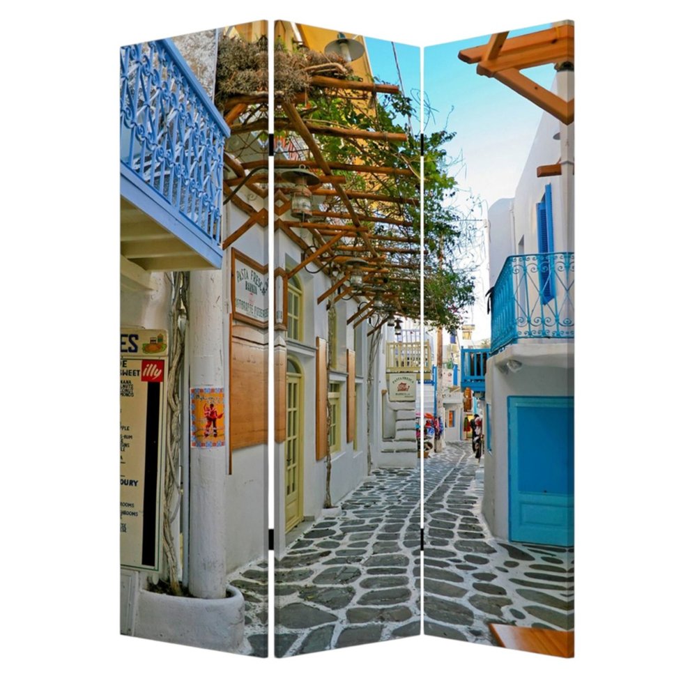 48" X 72" Multi Color Wood Canvas Greece Screen