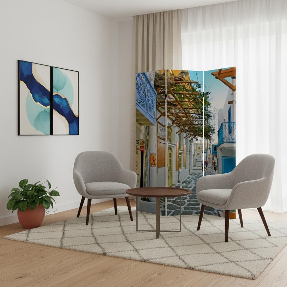 48" X 72" Multi Color Wood Canvas Greece Screen