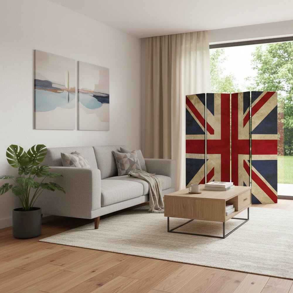 84 X 84 Multi Color Wood Canvas Union Jack Screen