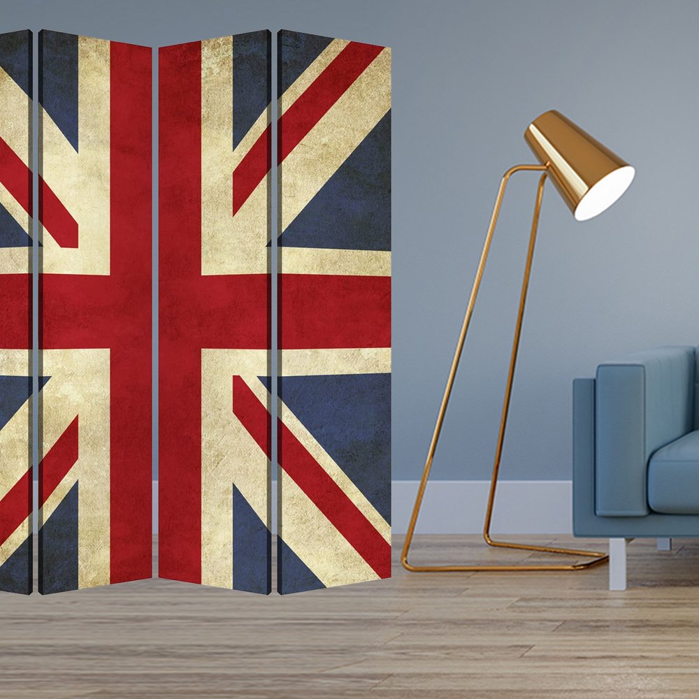 84 X 84 Multi Color Wood Canvas Union Jack Screen