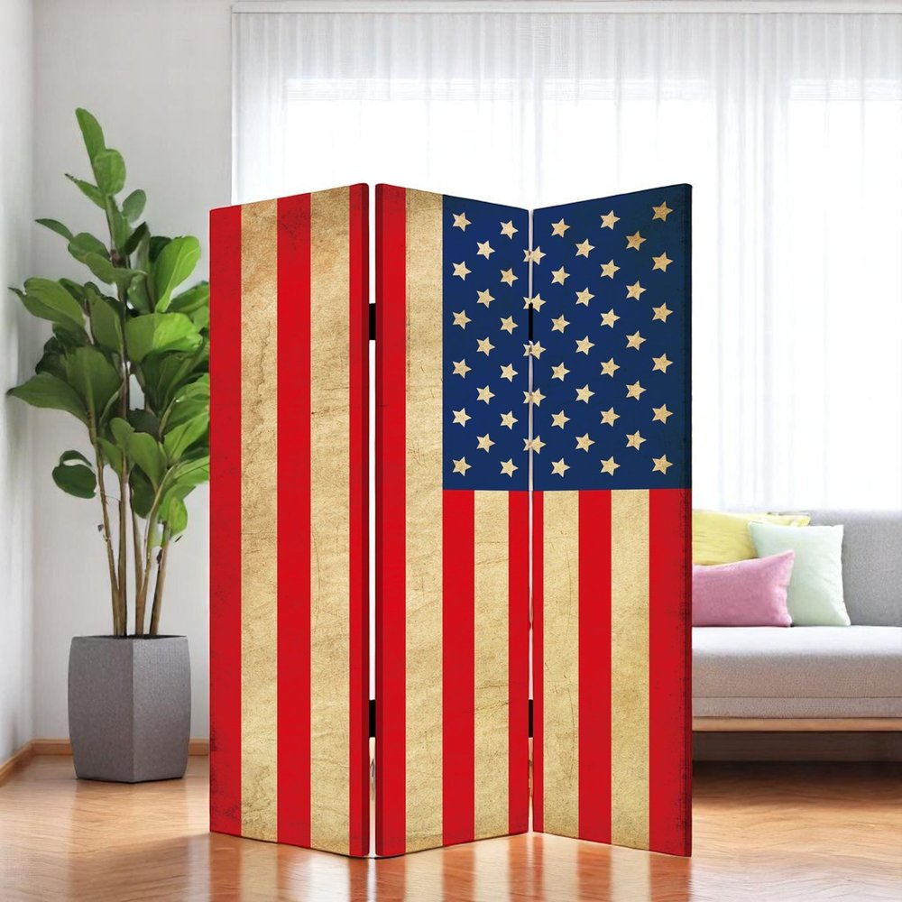 48 X 72 Multi Color Wood Canvas American Flag Screen