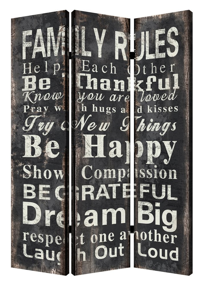 48 X 72 Multi Color Wood Canvas Family Rule Screen