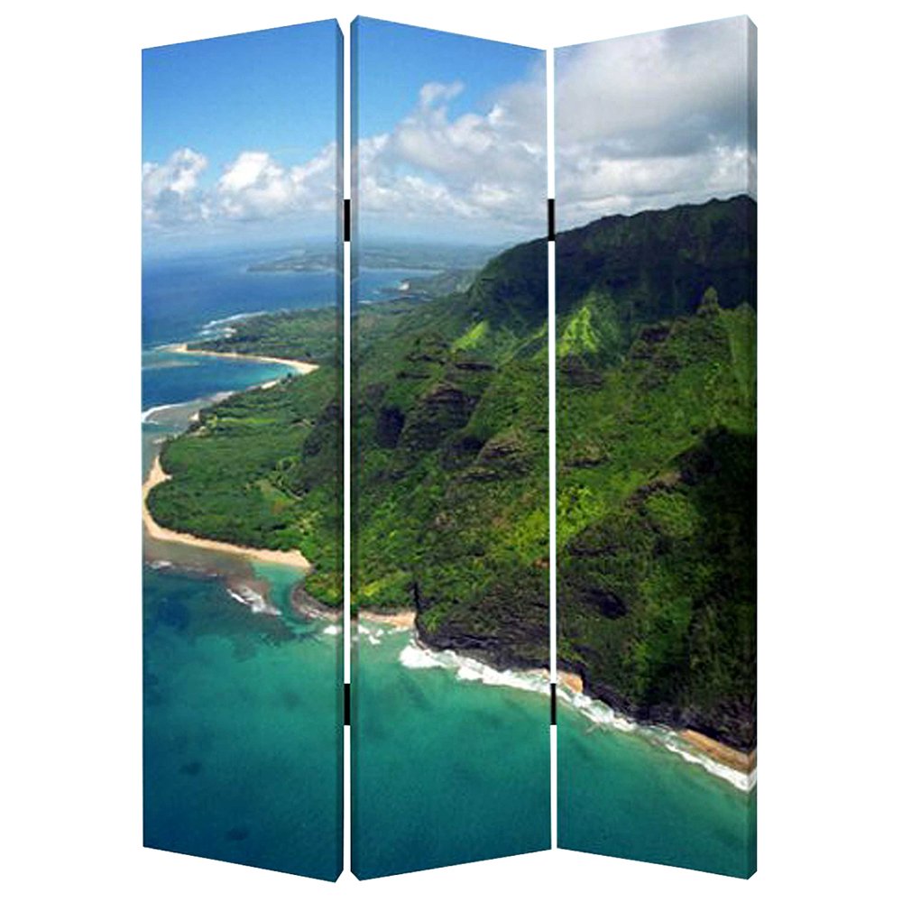 48 X 72 Multi Color Wood Canvas Palm Tripical Screen