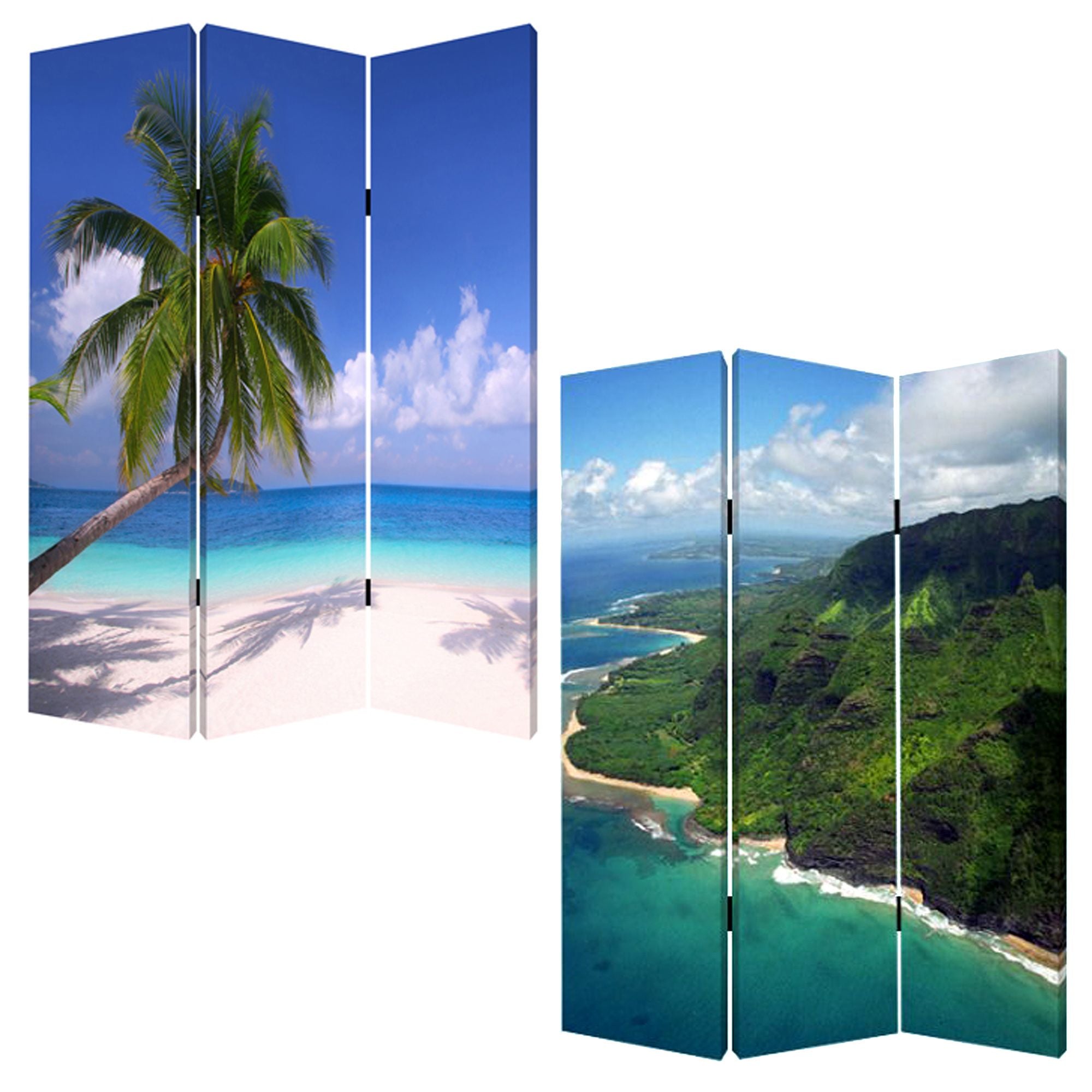 48 X 72 Multi Color Wood Canvas Palm Tripical Screen