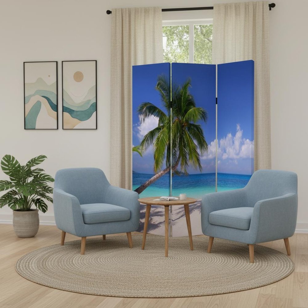 48 X 72 Multi Color Wood Canvas Palm Tripical Screen