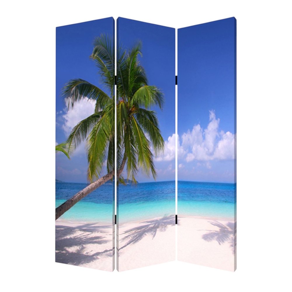 48 X 72 Multi Color Wood Canvas Palm Tripical Screen