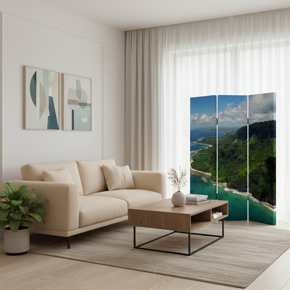 48 X 72 Multi Color Wood Canvas Palm Tripical Screen