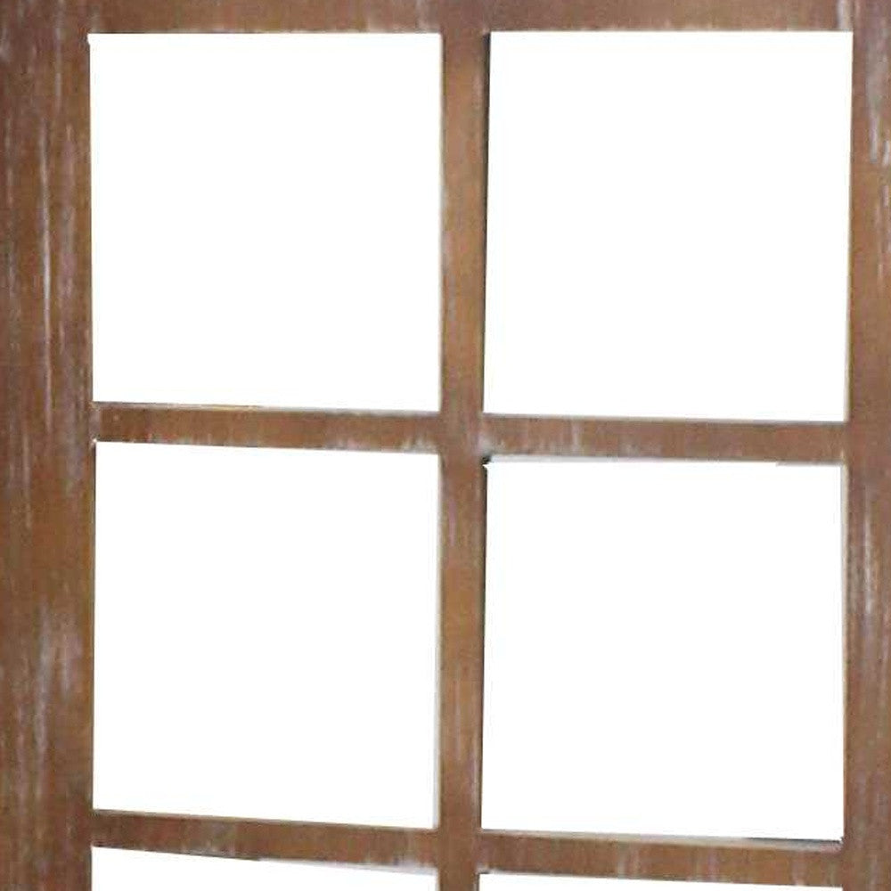 84" Brown Glass Folding Three Panel Screen Room Divider