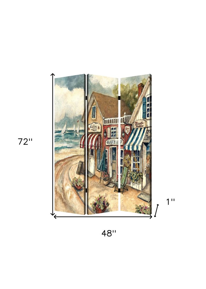 48 X 72 Multi Color Wood Canvas Seaside Town Slate Screen