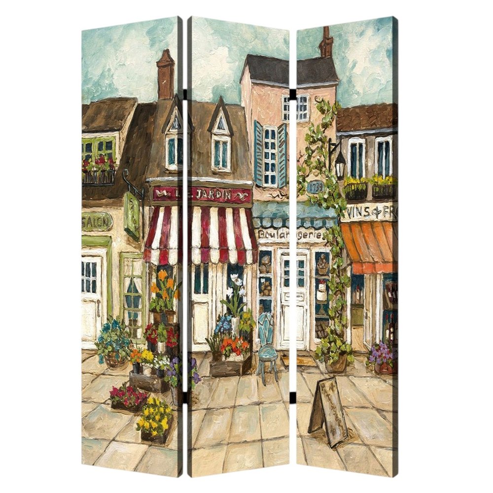 72" Beige Canvas Folding Three Panel Screen Room Divider