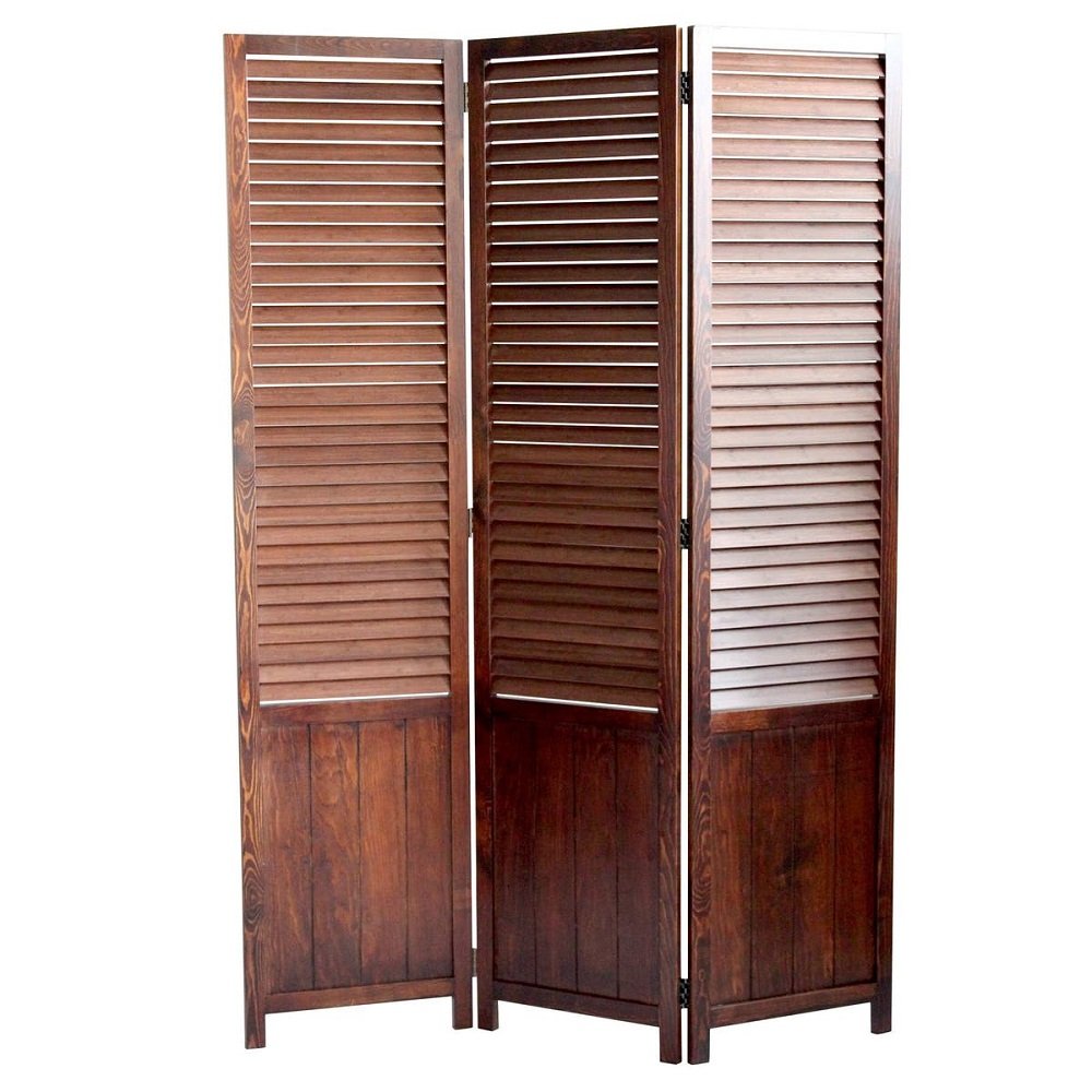 67" Brown Solid Wood Panel Screen Room Divider