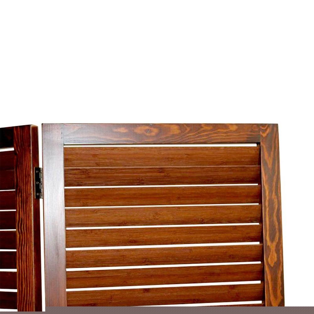 67" Brown Wood Folding Three Panel Screen Room Divider