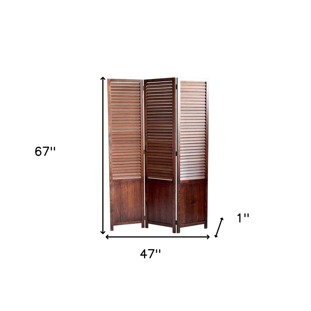 67" Brown Solid Wood Panel Screen Room Divider