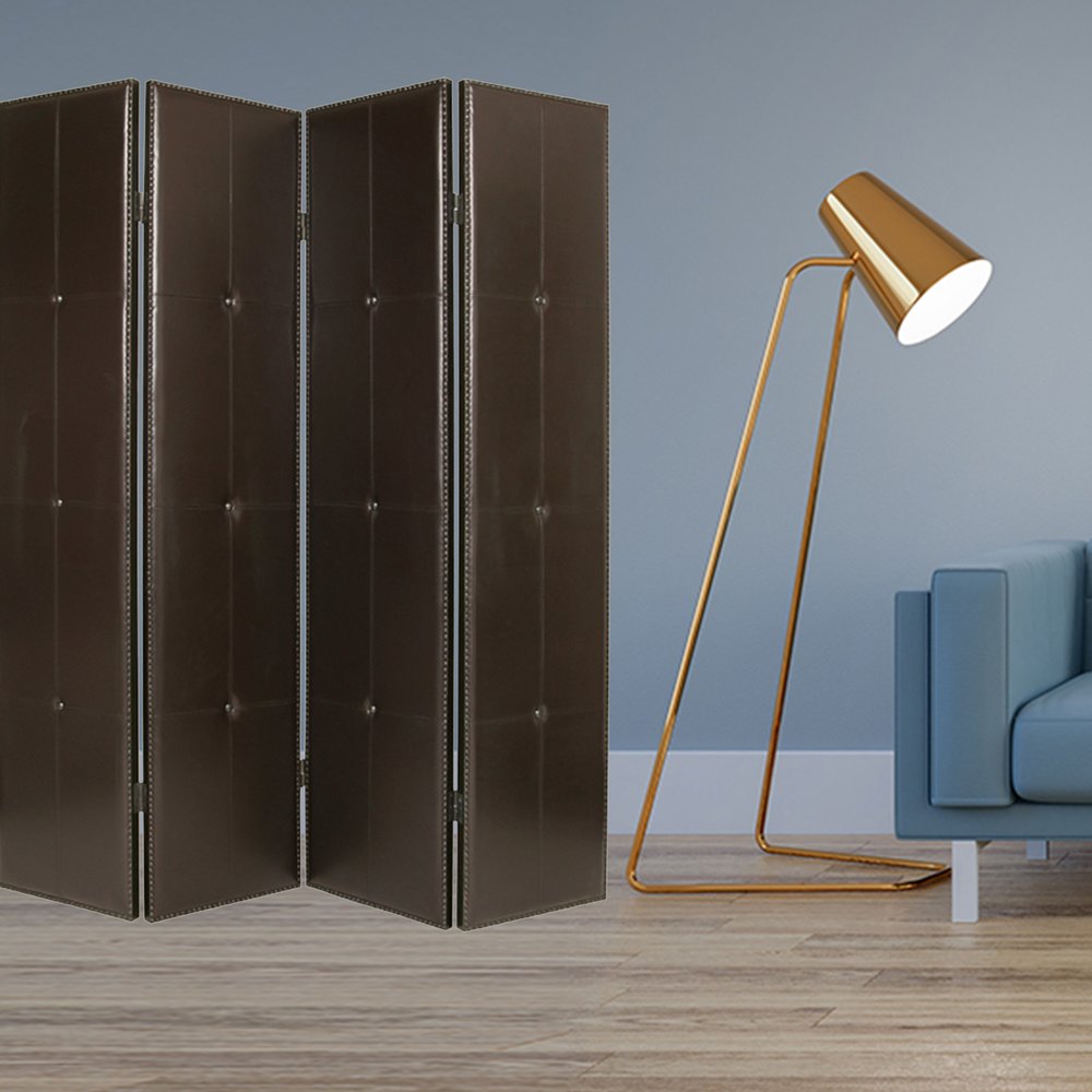 84" Brown Faux Leather Folding Four Panel Screen Room Divider