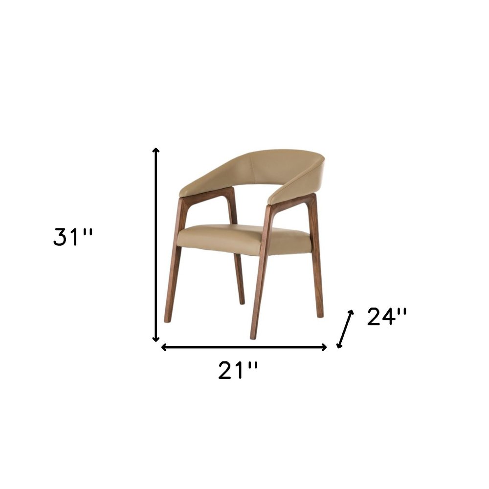 Taupe and Brown Upholstered Faux Leather Curved Back Dining Arm Chair