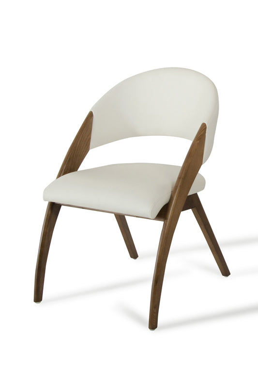 Set of Two Cream and Brown Upholstered Faux Leather Open Back Dining Arm Chairs