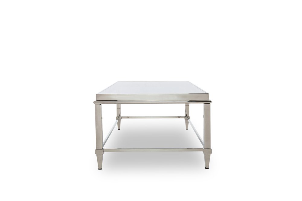 55" Clear and Silver Glass And Steel Coffee Table