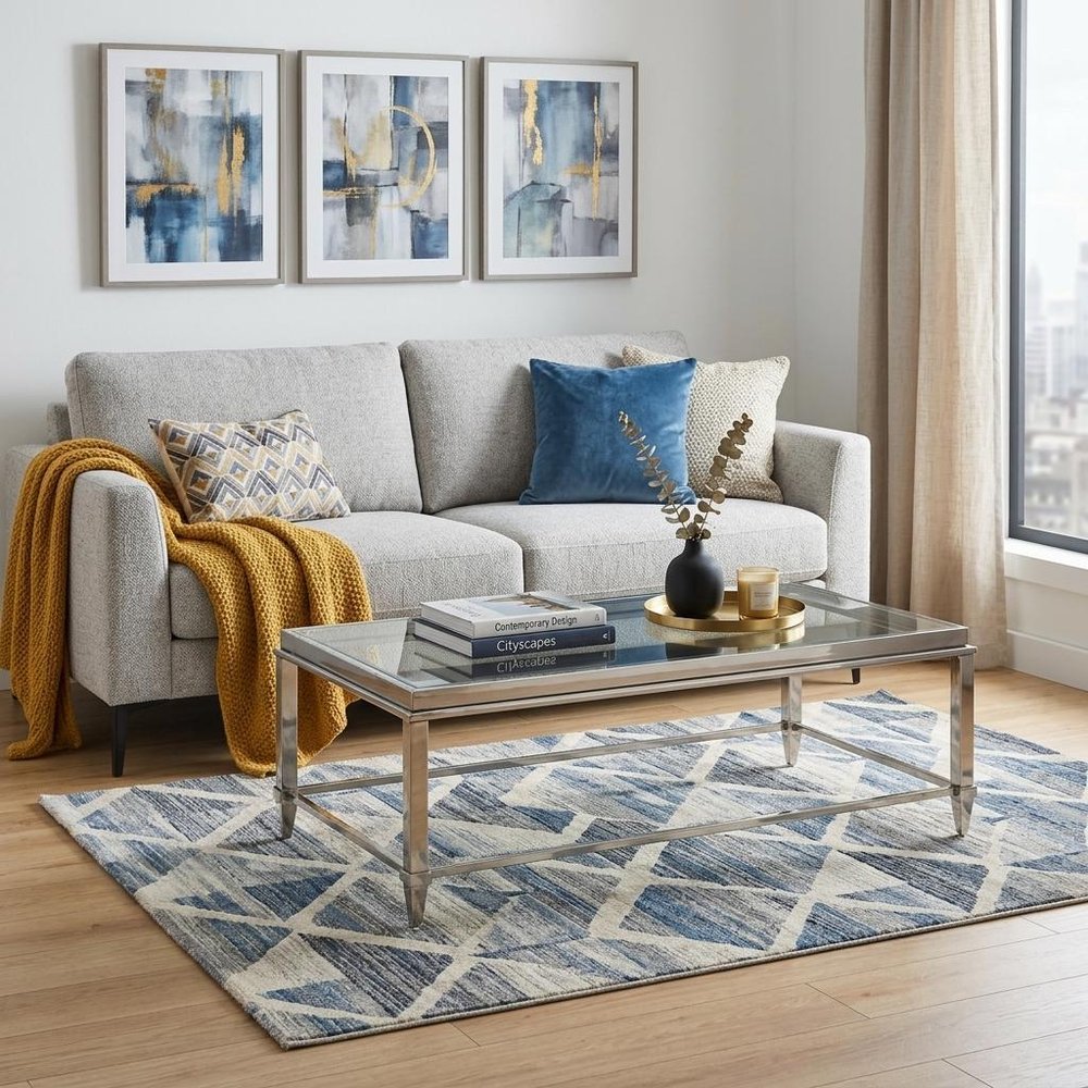 55" Clear and Silver Glass And Steel Coffee Table
