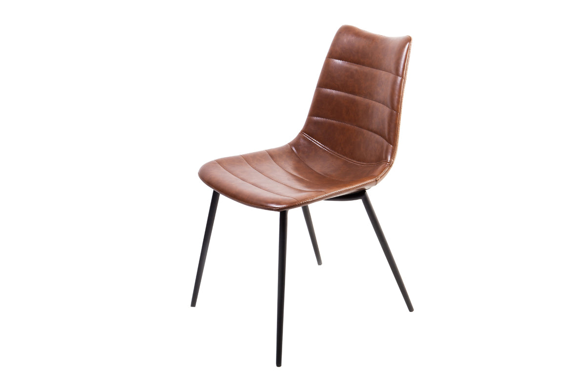 Set of Two Brown and Black Upholstered Faux Leather Dining Side Chairs