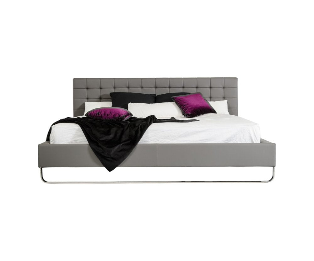 Gray Tufted Faux Leather Upholstered King Sleigh Bed