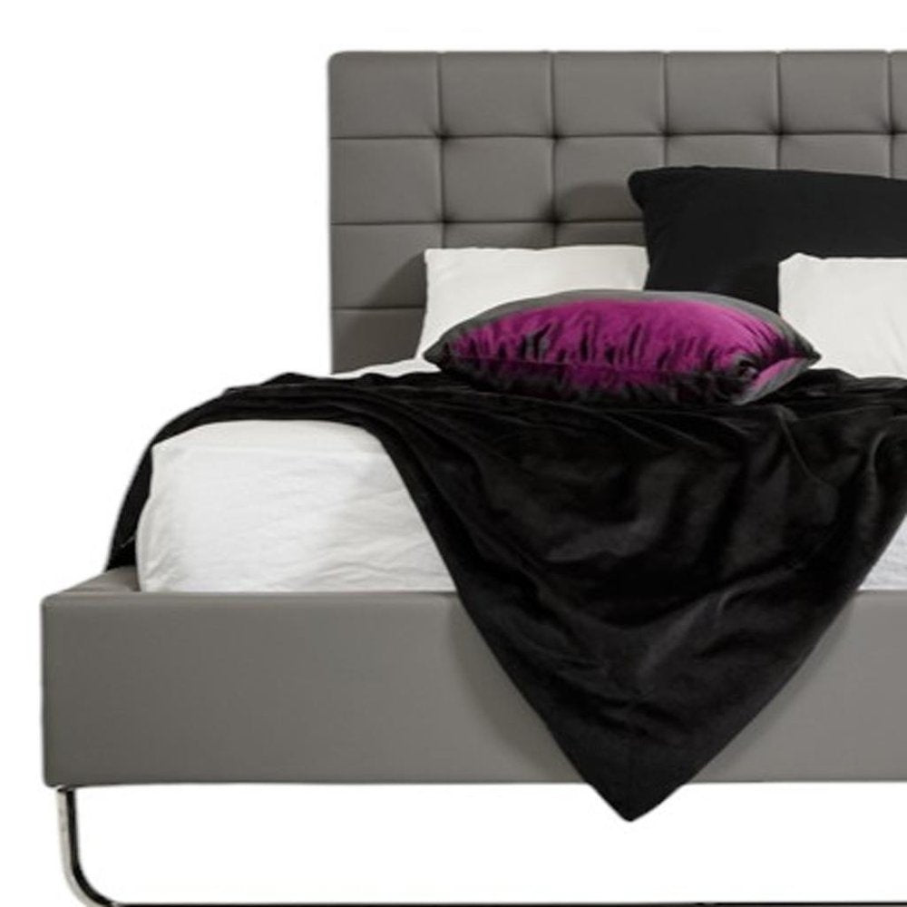 Gray Tufted Faux Leather Upholstered King Sleigh Bed