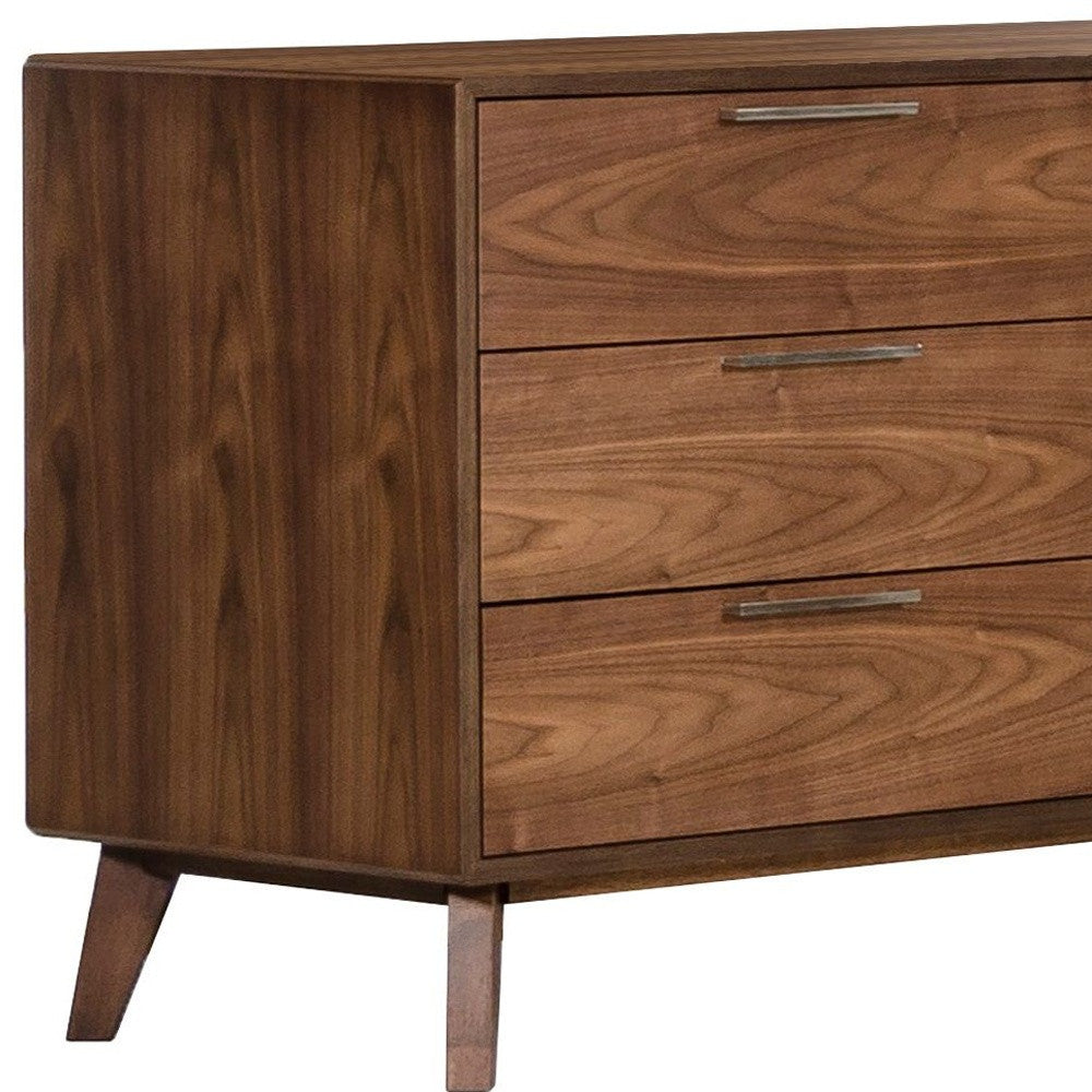51" Brown Wood Six Drawer Double Dresser
