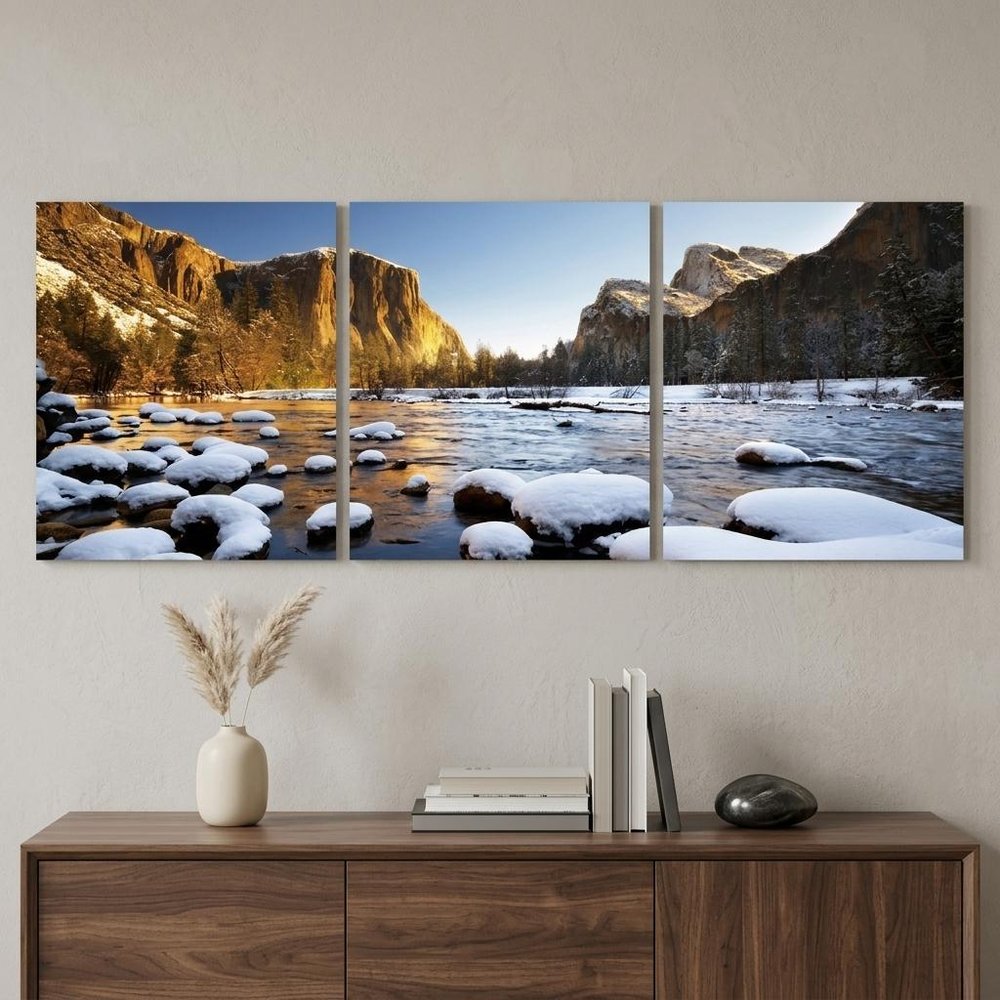Set of Three White Canvas Square Framed Art