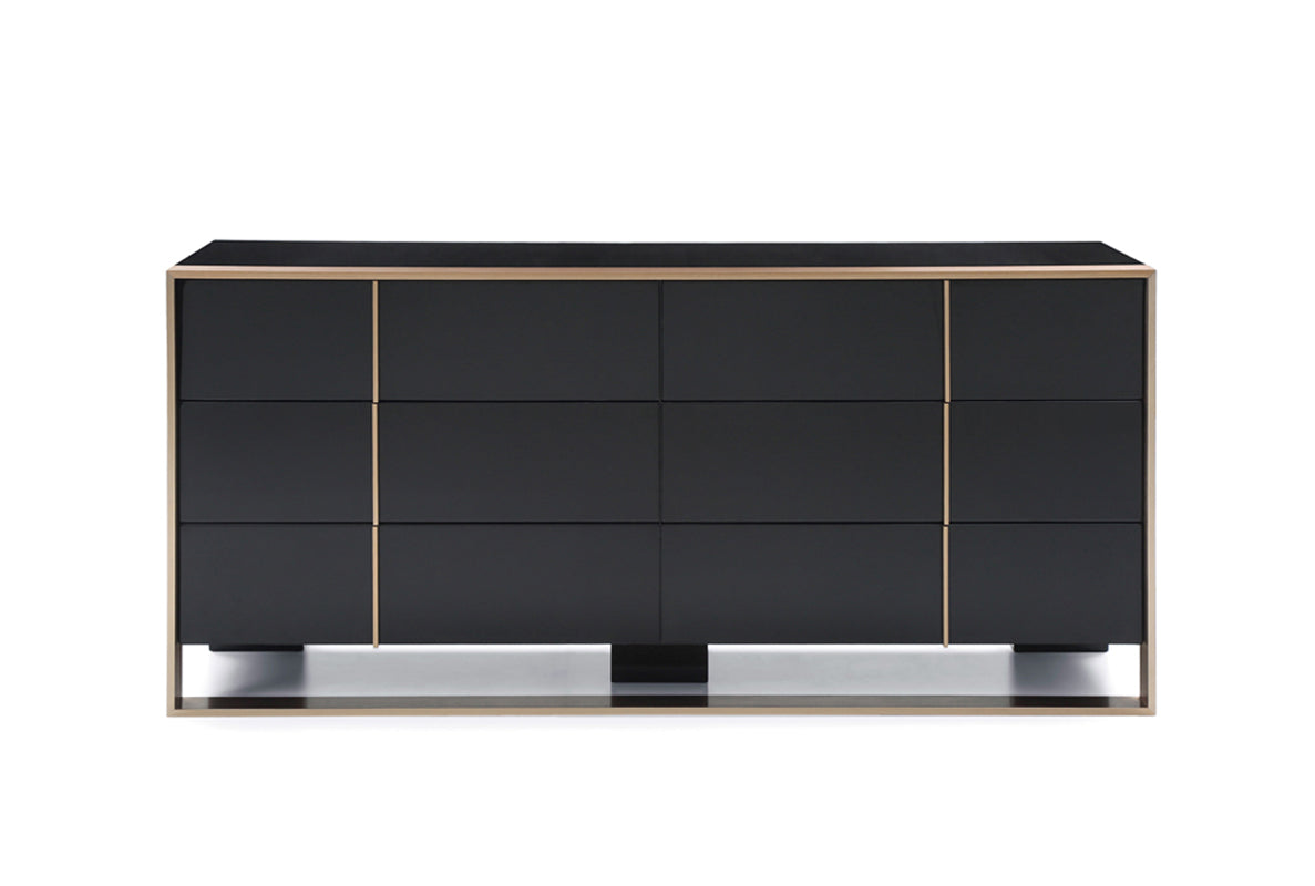 55" Black And Gold Solid Wood Six Drawer Double Dresser