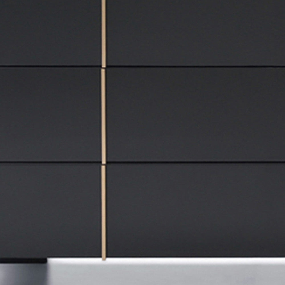 55" Black And Gold Solid Wood Six Drawer Double Dresser