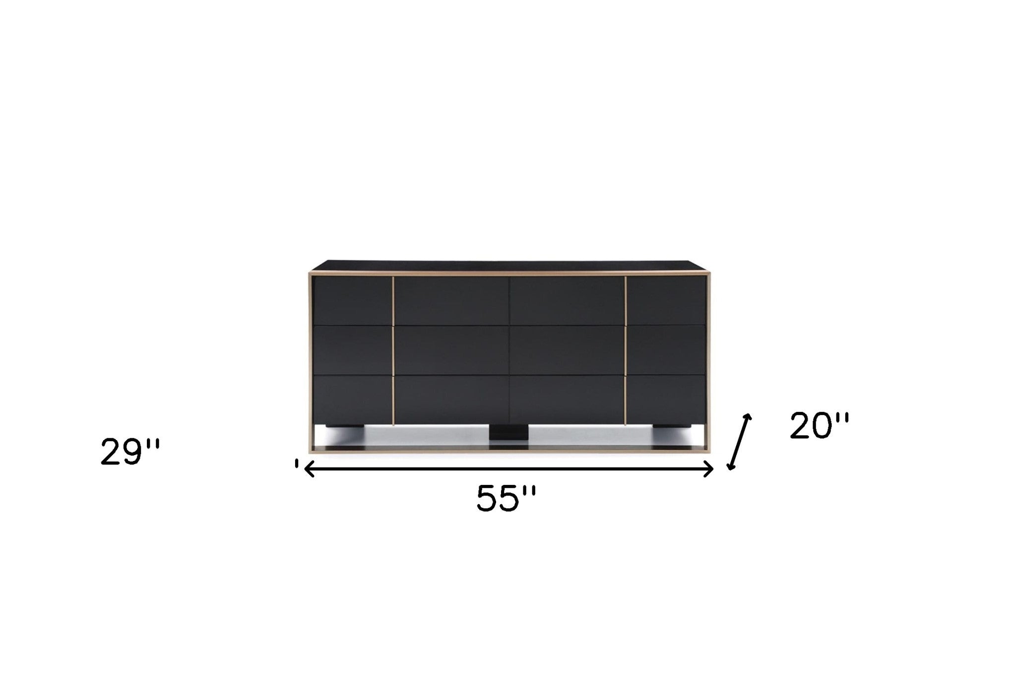 55" Black And Gold Solid Wood Six Drawer Double Dresser