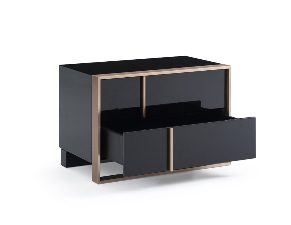 20" Black Wood Two Drawer Nightstand
