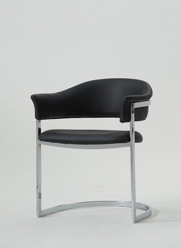 Black And Silver Upholstered Faux Leather Open Back Dining Arm Chair