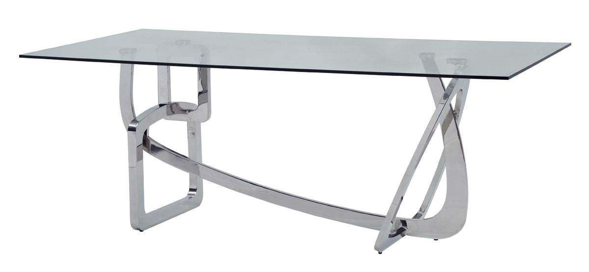 79" Clear And Silver Glass And Stainless Steel Dining Table