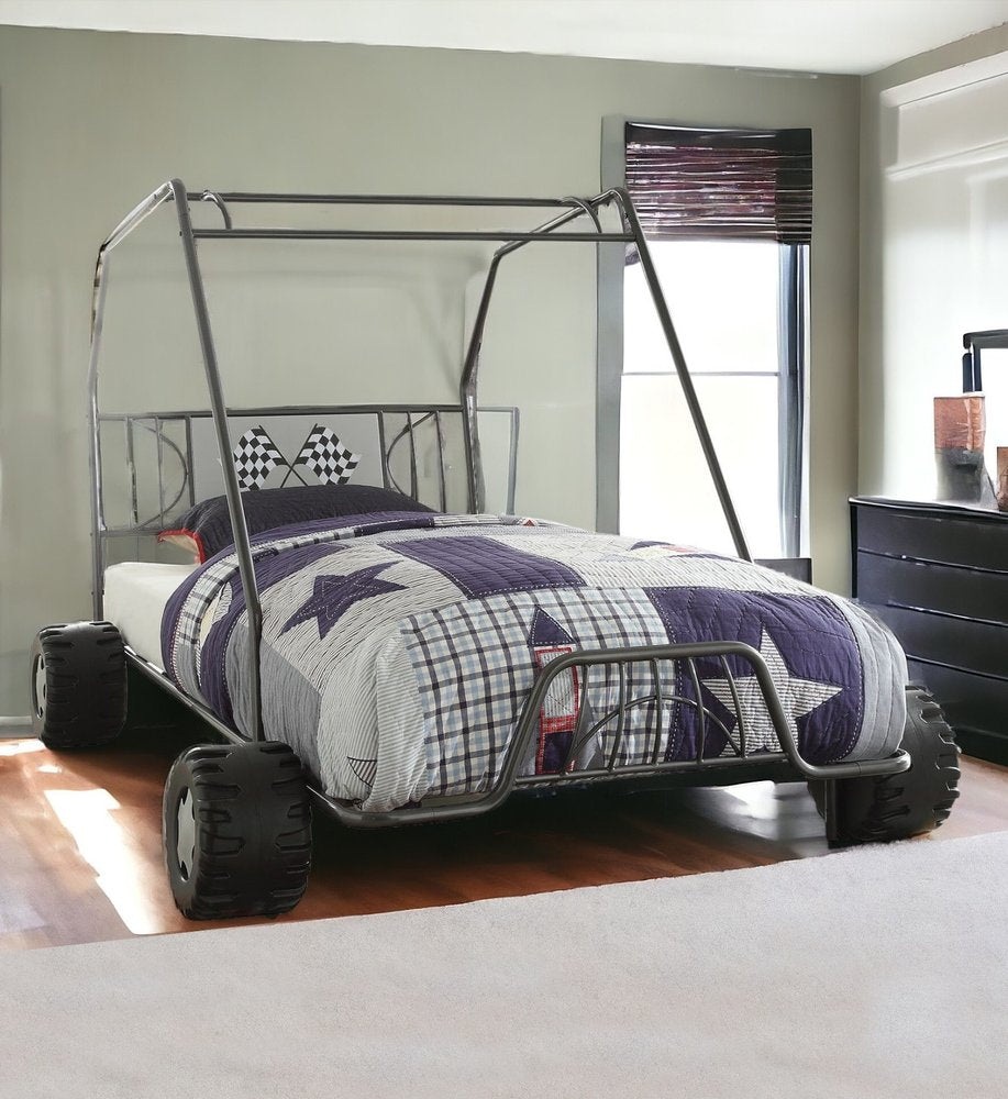 Steel Twin Red White and Blue Bed