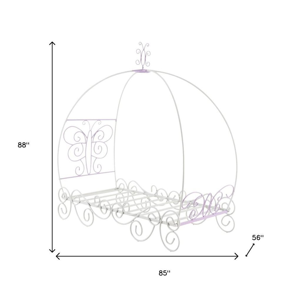 Purple and White Metal Canopy Bed Frame