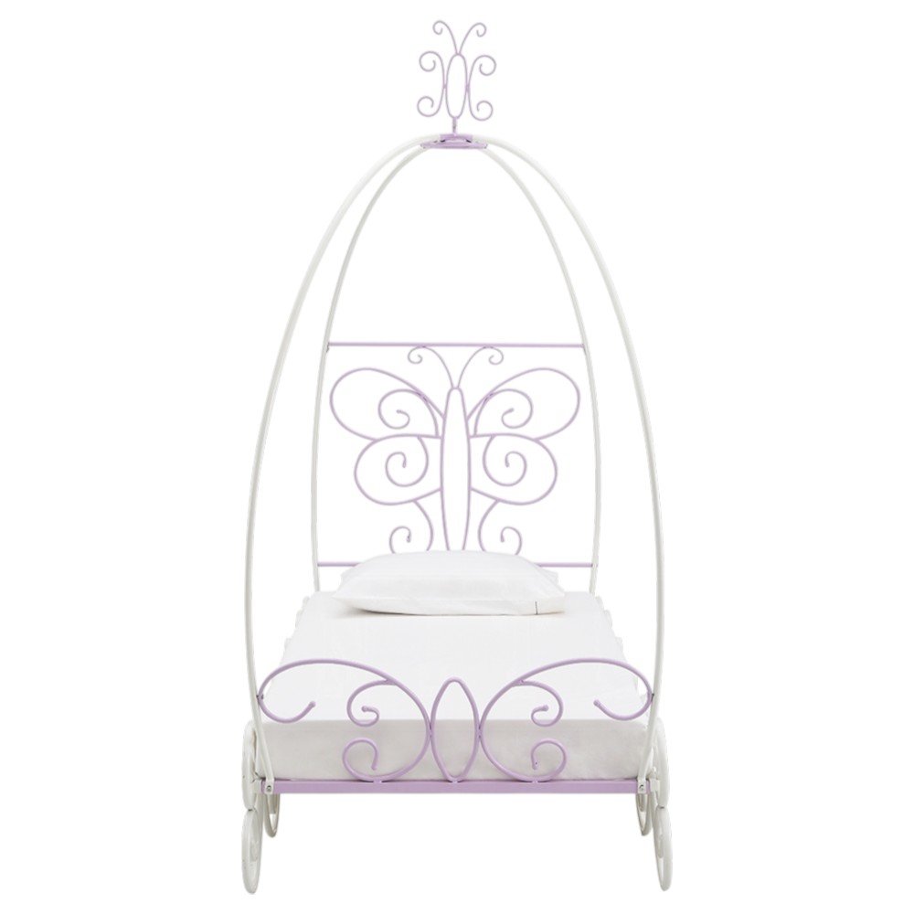 Purple and White Metal Canopy Bed Frame