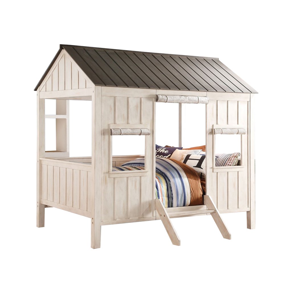 White Solid Wood Full House Bed