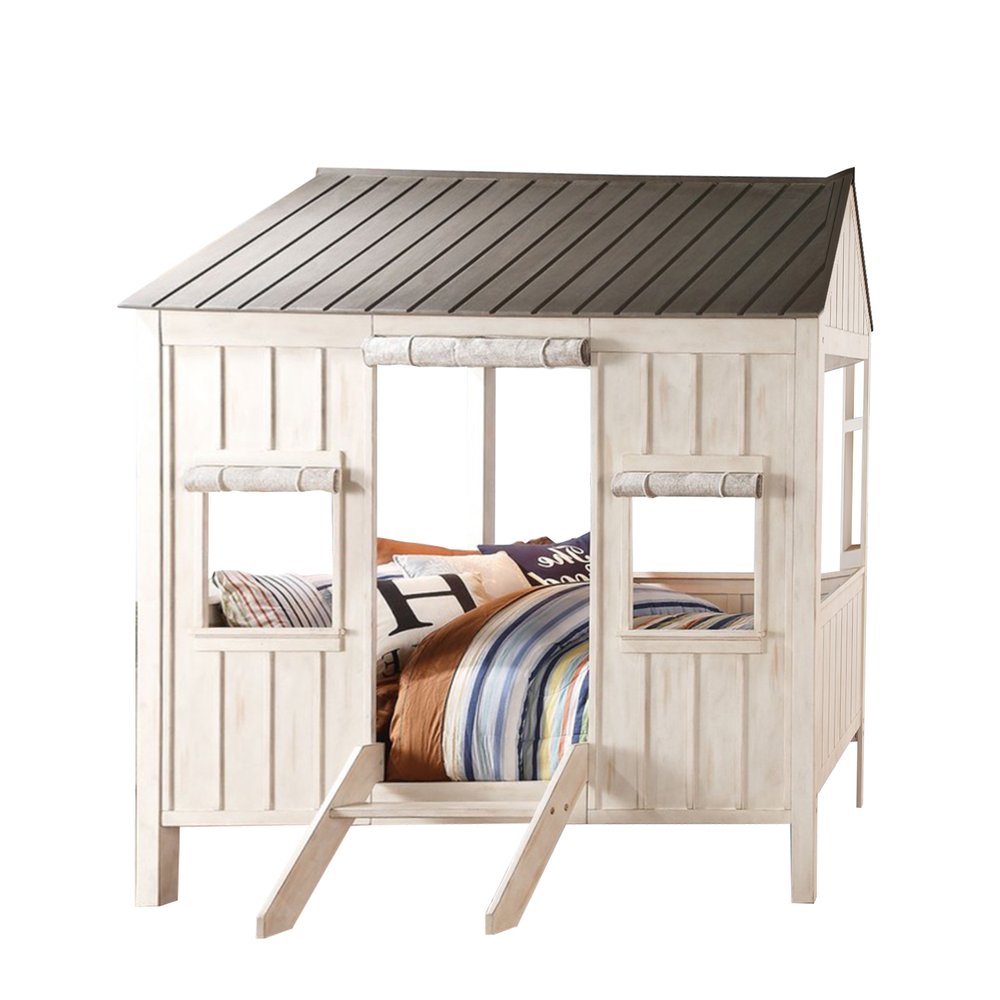 Pink and White Wood Full Bed Frame