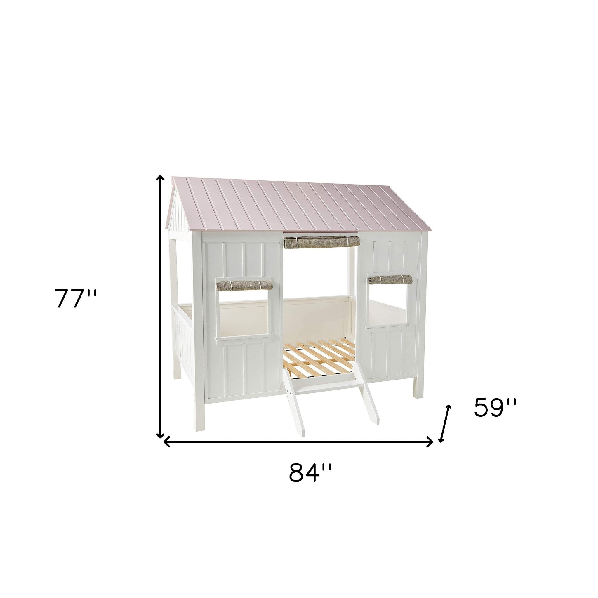 Pink and White Wood Full Bed Frame