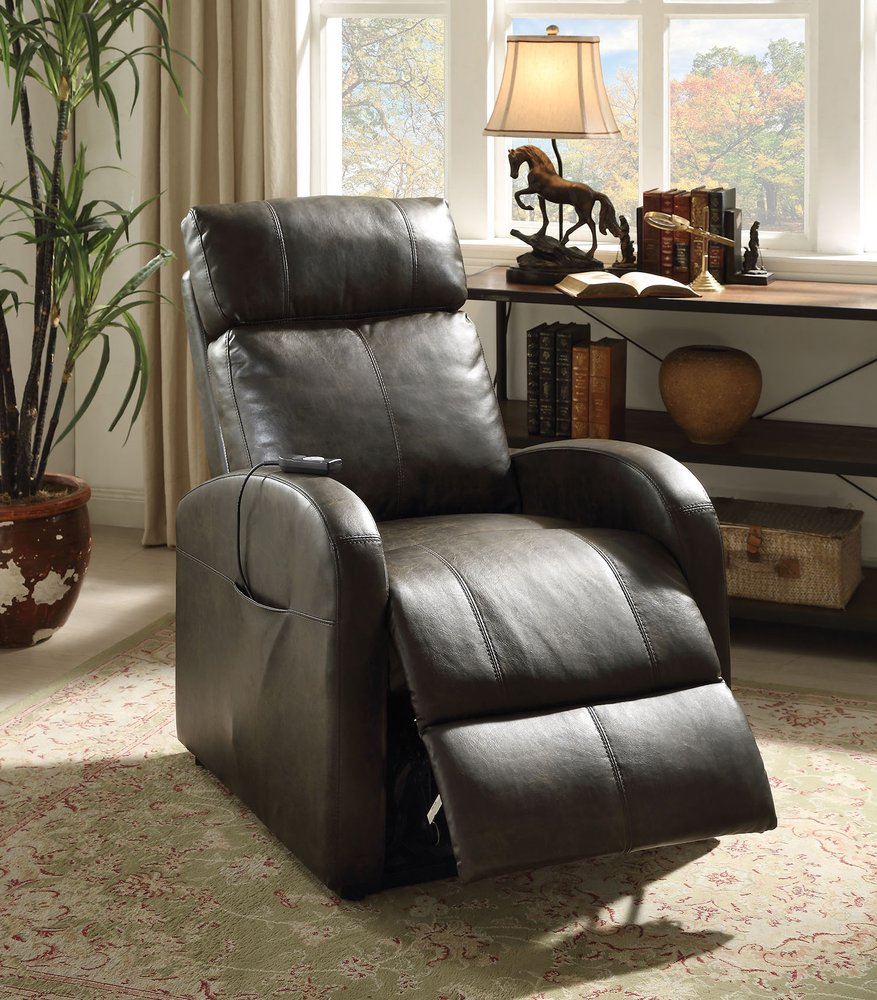 28" Gray Tufted Faux Leather Faux Leather Power Lift Assist Recliner