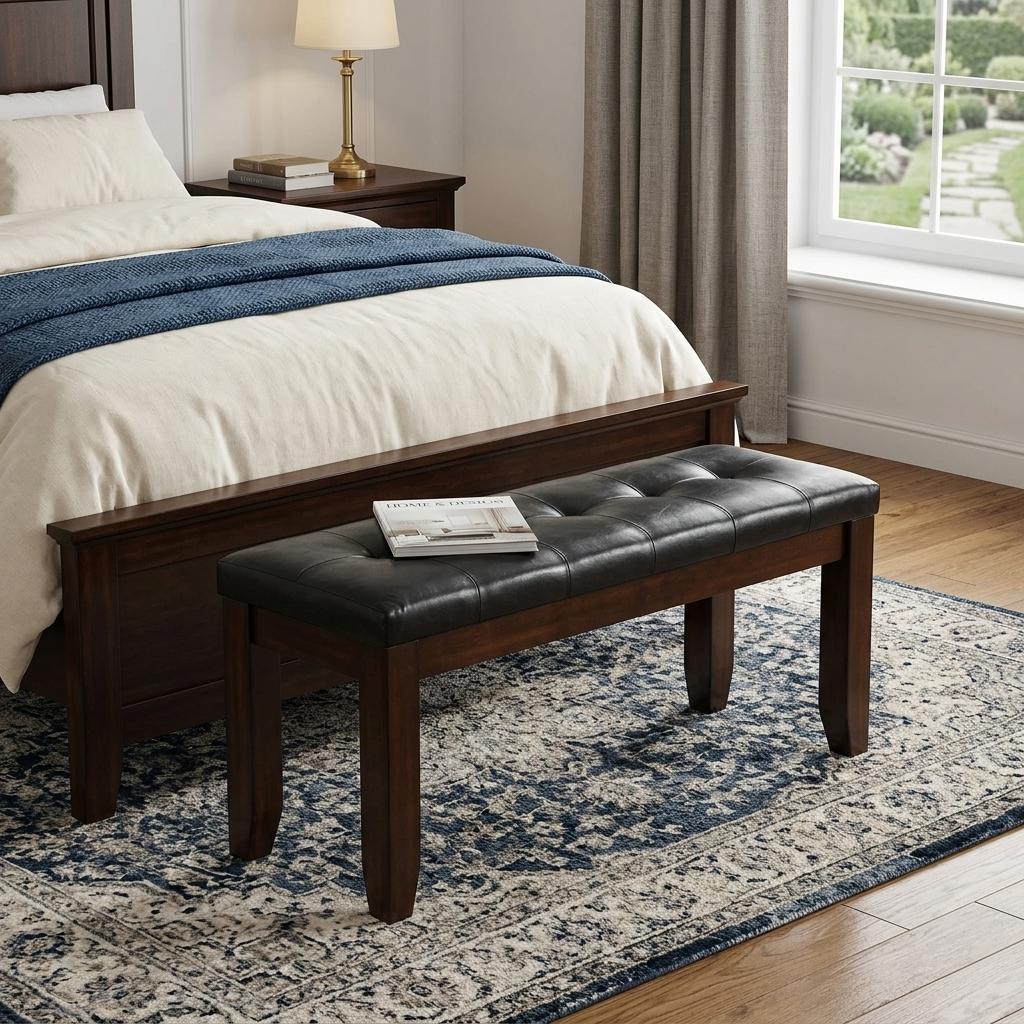 48" Black and Brown Upholstered PU Leather Bench