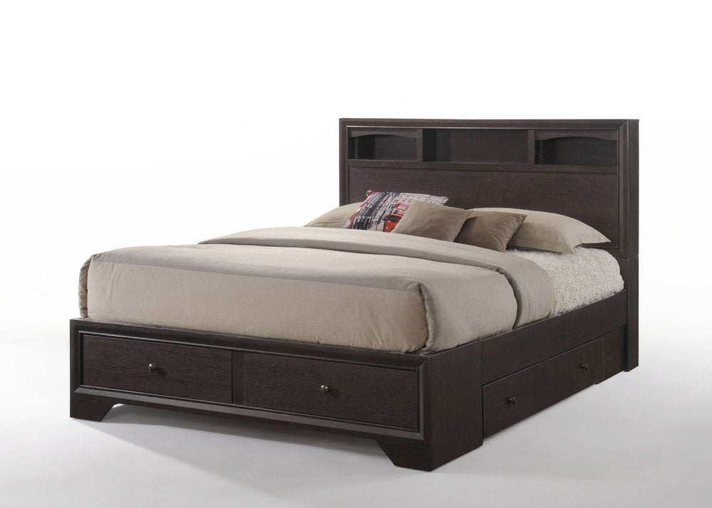Espresso Solid Wood Queen Bed Frame With Drawers