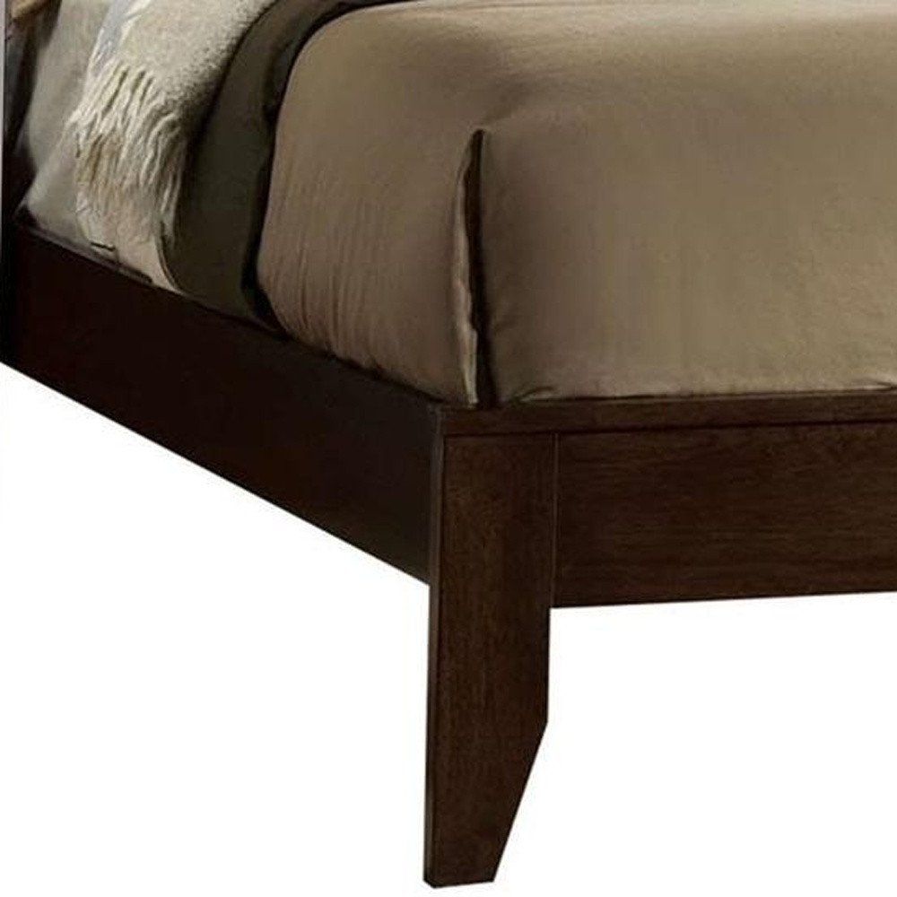 Espresso Inlaid Panels Wood Queen Bed Frame