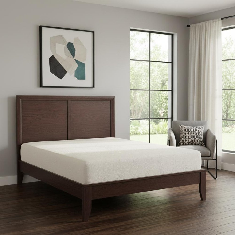 Espresso Inlaid Panels Wood Queen Bed Frame