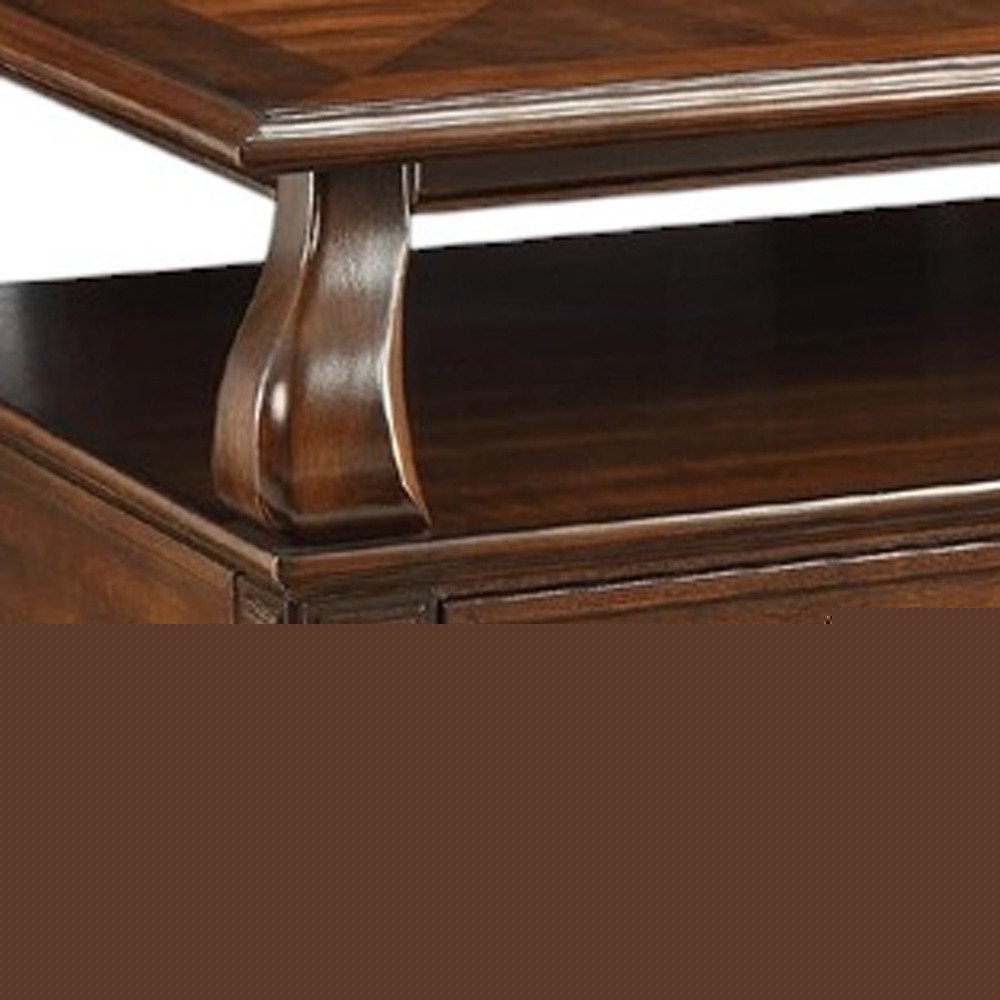 50" Dark Brown Solid Wood Coffee Table With Two Drawers And Shelf