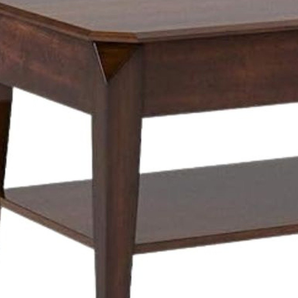 47" Dark Brown Wood Lift Top Coffee Table With Shelf