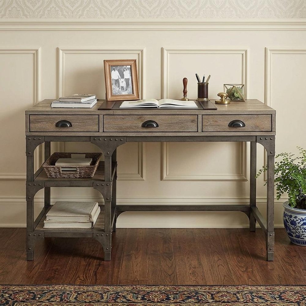 47" Natural and Gray Writing Desk With Three Drawers