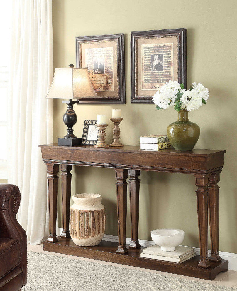 60" Brown Solid Wood Floor Shelf Console Table